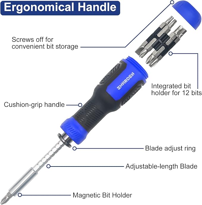 13-in-1 Multi Screw Driver, Adjustable Screwdriver Set Multitool | All in One with Torx Security, Phillips, Flat Head, Hex, Square, 1/4 Nut Driver, Outdoor, Daily Repair Kit, Portable Tools