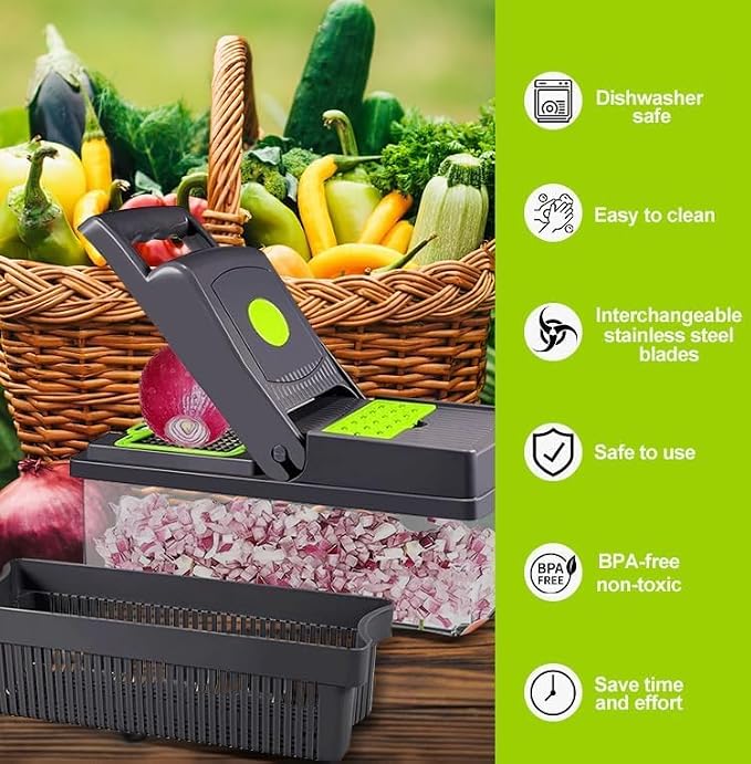 KitchenHelper 15 in 1 Mandoline - Food Chopper, Cutter, Dicer, Grater, Peeler, Slicer, Egg Separator, and Rinse Basket