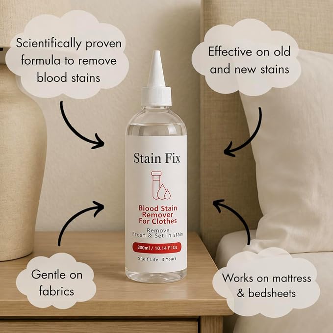 Blood Stain Remover for Clothes (10.14oz) | For Mattress, Sheets & Fabric – Enzyme Formula for Fresh, Dried & Menstrual Period Blood Stains