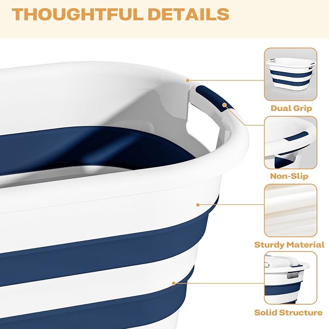 OOAMBB 43L(11.5Gallon) Collapsible Laundry Basket Plastic (Blue, 1 Pack) | Pop Up Laundry hamper/Storage Container, Foldable Laundry Basket with Large Capacity,Sturdy,Space Saver