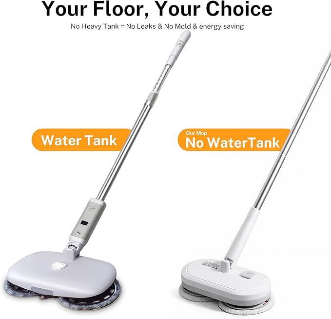 Cordless Electric Spin Mop with 220 RPM High Speed Motor for Hardwood Tile Laminate and Vinyl Floors with 4 White and 2 Gray Pads