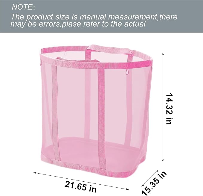 Mesh Bag with Handles, Collapsible Laundry Basket, Foldable Laundry Bag, Breathable Folding Beach Bag,Space-saving Travel Tote Bags (1, Pink)