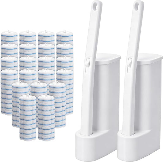 2 Pack Disposable Toilet Bowl Brush and Holder, Toilet Cleaning System-2 Toilet Bowl Wand, 2 Storage Caddy&96 Toilet Brush Refills Wall-Mount Toilet Brush for Effective Deep Scrub Toilet