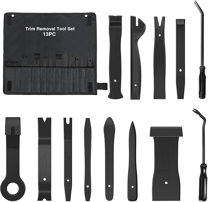 GOOACC 13PCS Nylon Trim Removal Tool Set | for Bumper Fastener Rivet Clips Car Door Clip Panel Audio Video Dashboard Dismantle Black