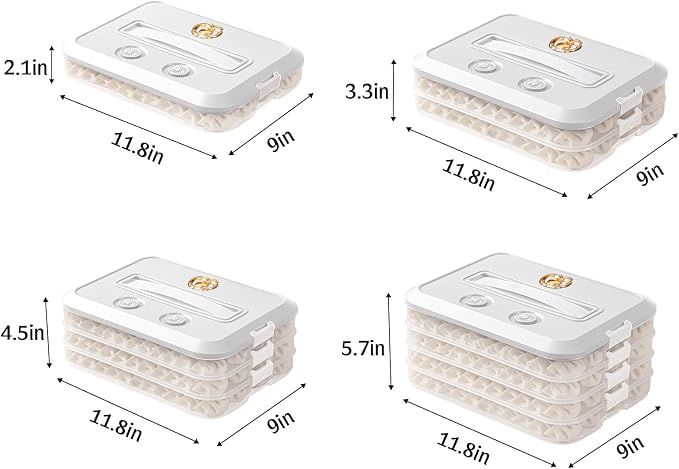 Food Storage Containers with Lids, Plastic Cookie Storage Containers Airtight, 4-Layer Stackable Food Containers Dumpling Storage Box, White