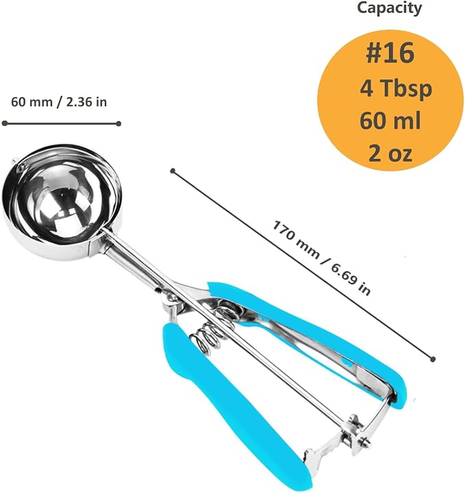 Ice Cream Scoop, Cookie Scoop, 4Tbsp/ 60ml/ 2oz Cookie Scoops for Baking, 18/8 Stainless Steel Cookie Scooper for Baking, Ice Cream Scooper with Trigger Release, Cookie Dough Scoop, Non-slip Blue Grip