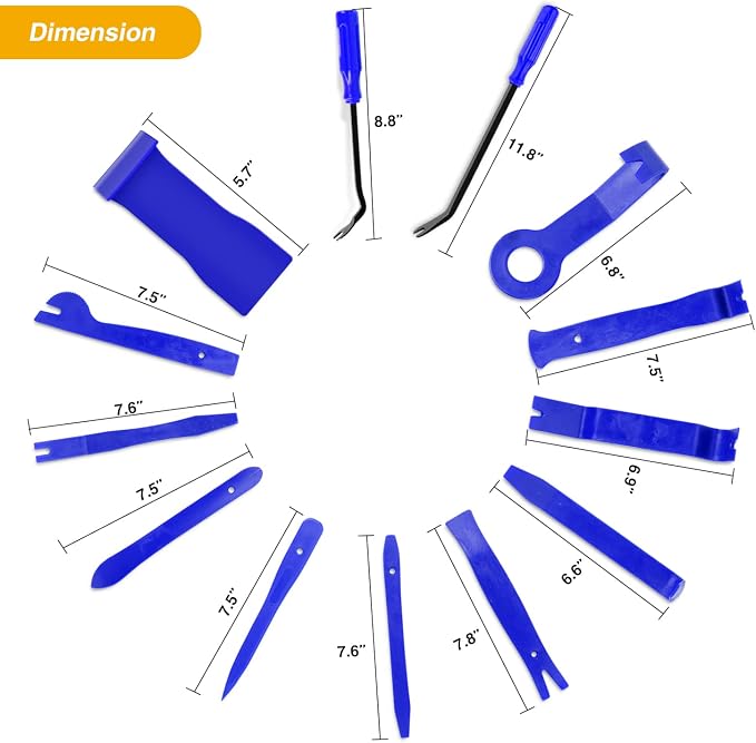GOOACC 13PCS Nylon Trim Removal Tool Set | for Bumper Fastener Rivet Clips Car Clip Panel Audio Video Dashboard Dismantle Blue