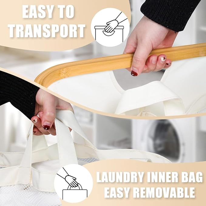 Hampers for Laundry Basket with Lid, 145L Large Laundry Hamper 3 Section | Dirty Clothes Hamper Separator with 3 Removable Bags & 5 Labels, Divided Laundry Organizer for Bedroom, Laundry Room, Beige