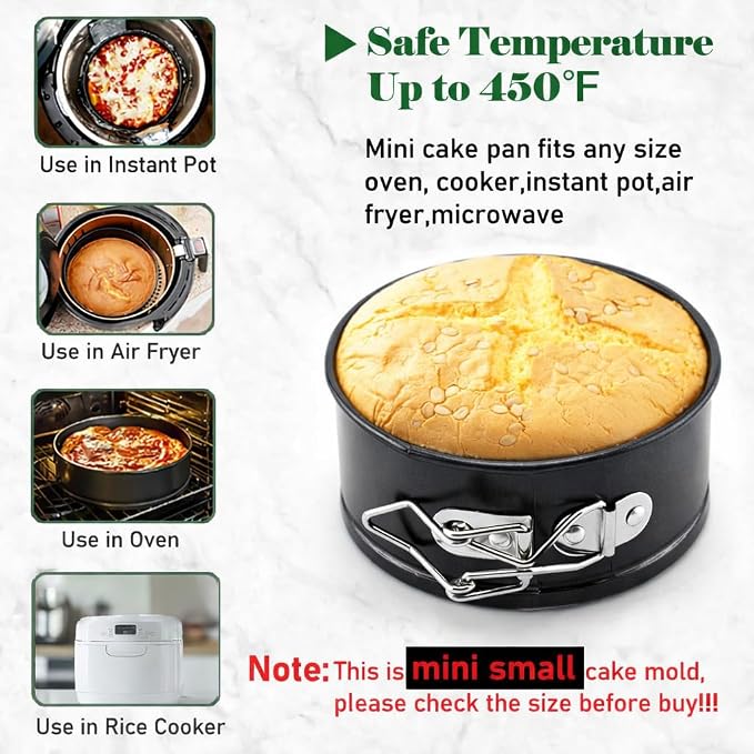 Tellshun 4 Pack Small Springform Cheesecakes Pan Tins Set 4 Inch Mini Baking Mold 4 Pieces Round Leakproof Nonstick Removable Bottom Bakeware for Pie Pizzas and Quiches Includes 50Pcs Parchment Paper