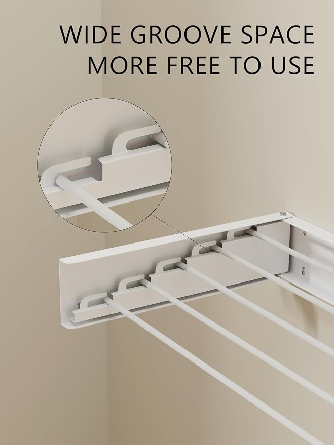 JOOM Wall Mounted Clothes Drying Rack,31.5 Inch Foldable Rack,White,Poles | 5 Aluminum Rods, 60 lb Capacity Collapsible Wall Mount Laundry Drying Rack for Laundry Room, Bathroom, Balcony