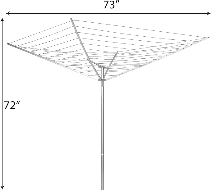 Household Essentials Collapsible Umbrella Clothesline Outdoor Dryer in Aluminum Arms and Steel Post, Silver