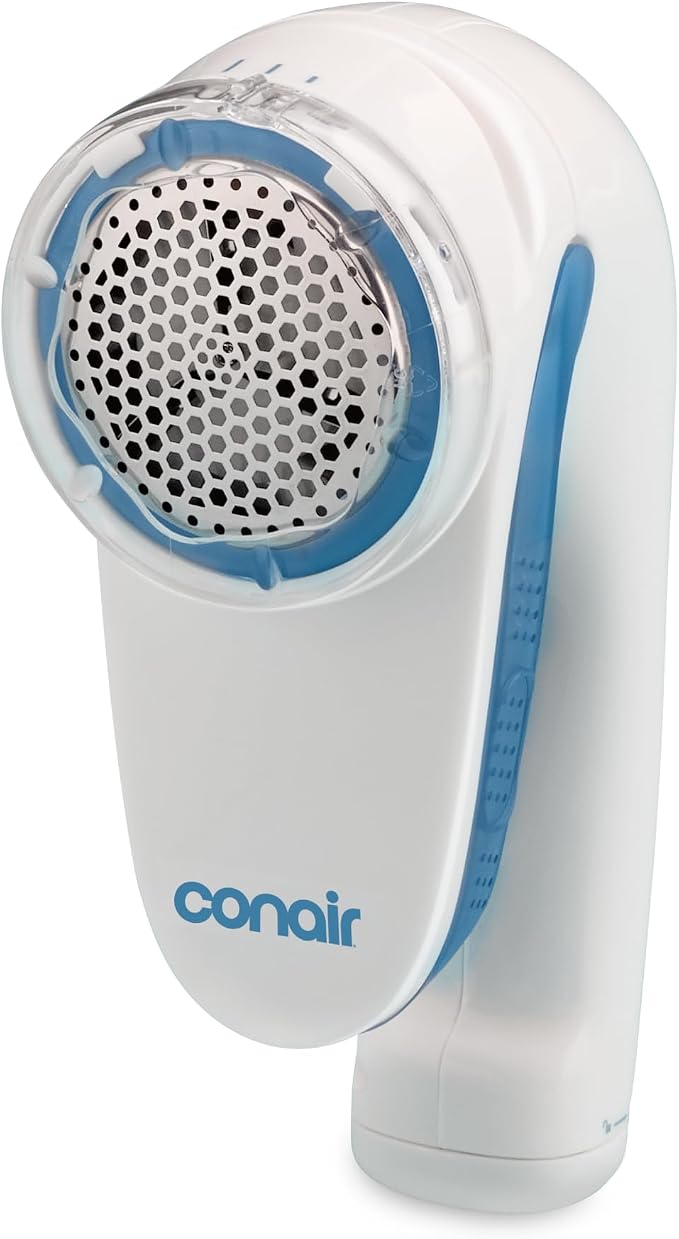 Conair Fabric Shaver and Lint Remover, Battery-Operated Portable Clothes Shaver with 3 Settings, Fuzz Remover for Sweaters, Clothing and Furniture, Large 2-Inch Shaving Head, White | Easy-to-store fabric shaver for clothing and furniture with 3 depth s...