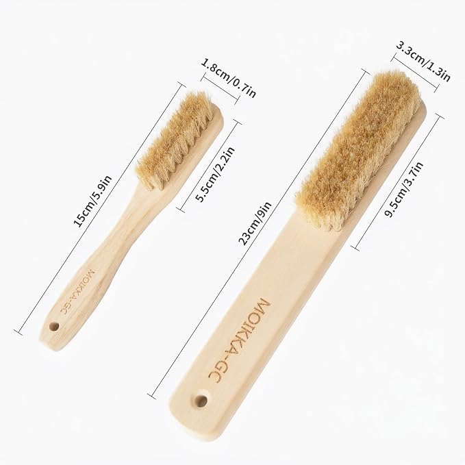 Large + Small Laundry Stain Brush Set with Soft Boar Bristles | Wooden Handle, Tough on Stubborn Stains, Gentle on Cotton, Linen, Knits, Large for Broad Surfaces, Small for Details