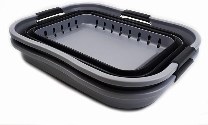 SAMMART Set of 2-30L (8 gallon) Collapsible Plastic Laundry Basket - Foldable Pop Up Storage Container/Organizer - Space Saving Hamper/Basket (2, Grey/Black)