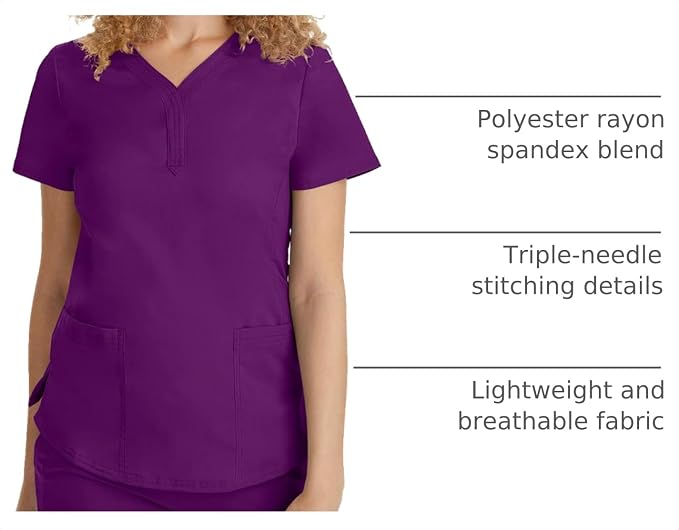 Healing Hands Purple Label Jane Scrub Top for Women Y-Neck Design | 2 Patch Pockets, Slim Fit Side Vents, Fitted Shirttail Silhouette, Breathable Comfort, Easy Care Fabric, Made for Every Shift