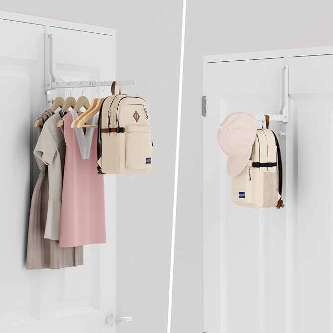 Over the Door Hanger Folding Clothes Drying Rack with 1 Hooks, Double Fold Hanging Door Hooks Coat Rack for Laundry Room, Compact Space Saving Foldable Portable Door Hooks Collapsible (2Pack,White)