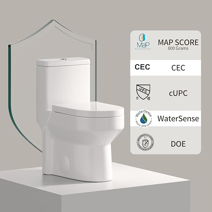 DeerValley Compact One Piece Toilet with Comfortable Seat Height Modern Standard Toilet for Small Bathroom Dual Flush 1.1/1.6 GPF Powerful & Quiet 12'' Rough-In Skirted Toilets