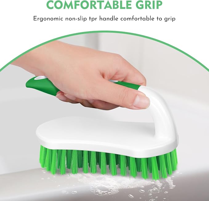 SetSail Scrub Brush, Heavy-Duty Scrub Brushes for Cleaning, Green 4 Pack | Heavy-Duty Scrub Brushes for Cleaning Shower, Bathroom, Carpet, Kitchen and Bathtub Scrubber - 4 Pack
