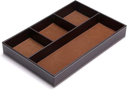 BTSKY 4 slots Desk Drawer Organizer, PU Leather Drawer Storage Organizer Divider for Office Desk Supplies Value Collection and Accessories Multi-Purpose Storage Desktop Organizer Tray(Brown)