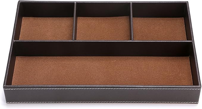 BTSKY 4 slots Desk Drawer Organizer, PU Leather Drawer Storage Organizer Divider for Office Desk Supplies Value Collection and Accessories Multi-Purpose Storage Desktop Organizer Tray(Brown)