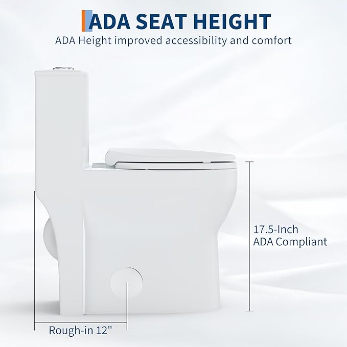 One-Piece Round Toilet, 17.5" ADA Comfort Height with 0.8/1.28L GPF Dual Flush, 12" Rough-In High Bowl, Powerful Water-Saving Design in White for Seniors