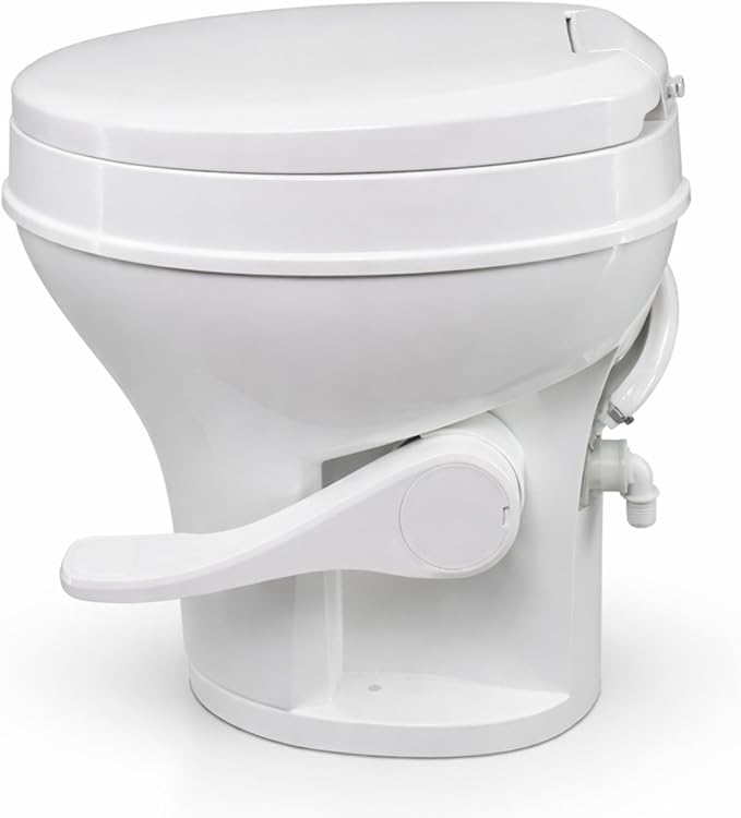 SEAFLO RV Toilet, Residential Height 18.4", Gravity Flush Foot Pedal, Soft Close Seat, Camper Toilet for RV Motorhome Travel Trailer, White, SFRTPH-01-01, 4-Year Warranty