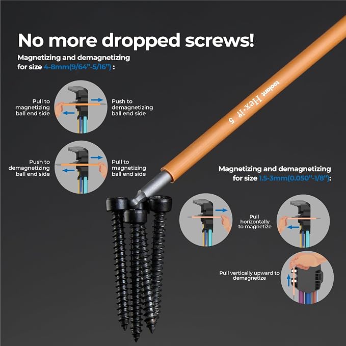 Sae Allen Wrenches Sets 13pcs, Extra Long Arm Allen Key Set with Ball End, Crafted Hex Key Set with Color Coded Sleeves, Unique Patented Holder Design for Magnetizing and Demagnetizing