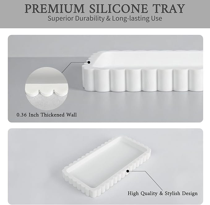Small Silicone Bathroom Vanity Tray, Sink Caddy for Dish Soap Dispenser, Sponge Holder for Kitchen Sink, Rectangle Bathroom Countertop Organizer for Perfume, Jewelry, Candle (7.9” * 4”, White)