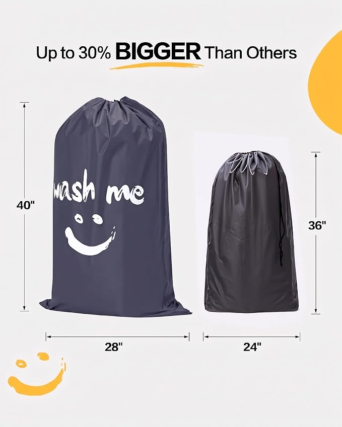 HOMEST 2pack XL Laundry Bag with Strap, Clothes Organizer for Dorm & Travel | Heavy-duty nylon material supports bulky garments and daily transport between baskets and storage areas, Grey & Sky Blue