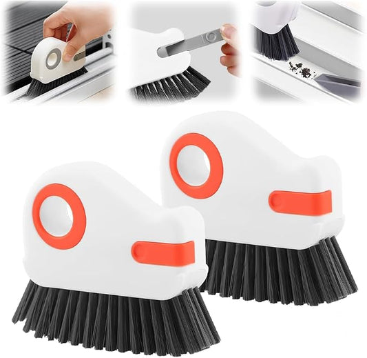 2 in 1 Groove Cleaning Brush, Window Track Cleaning Tools with Hard Bristles and Hidden Scraper, Crevice Brush for Sliding Door Track, Window Seal and Sill (Orange-2Pcs)