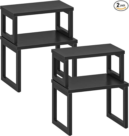 HOOBRO Cabinet Organizer Shelf, Set of 4 Kitchen Counter Shelves, Expandable Kitchen Storage, Stackable Spice Rack, for Kitchen, Countertop, Office Desk, Living Room, Black BK20TLP201