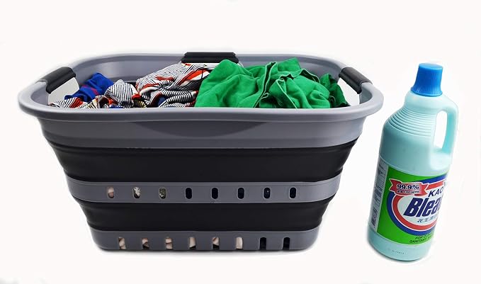 SAMMART Set of 2-30L (8 gallon) Collapsible Plastic Laundry Basket - Foldable Pop Up Storage Container/Organizer - Space Saving Hamper/Basket (2, Grey/Black)