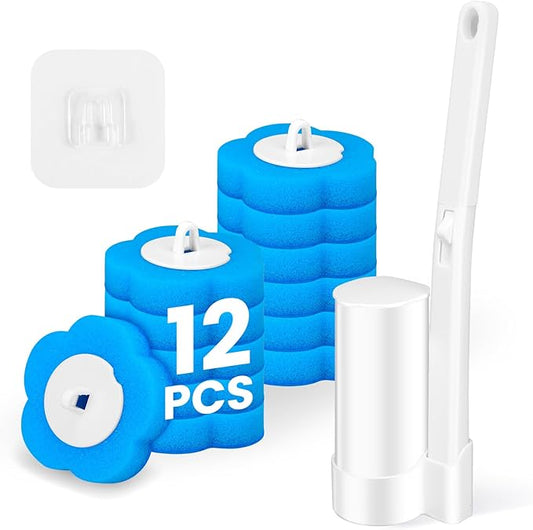 Disposable Toilet Brush, Extended Handle with 12 Cleaner Refills Toilet Brush for Toilet Bowl Cleaners, Bathroom Cleaning