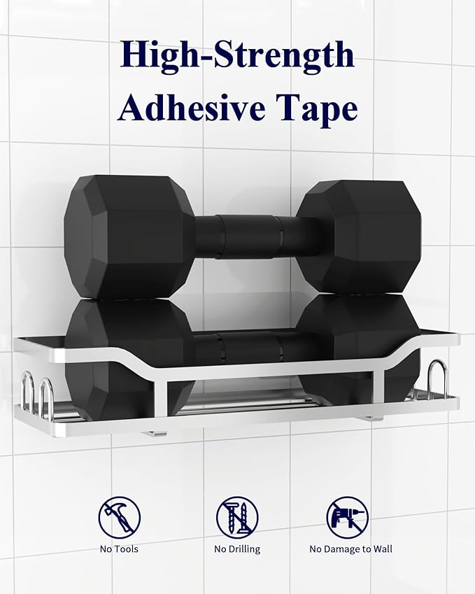 Kitsure Shower Caddy Extra Large - Adhesive Shower Organizer, Stainless Steel Shelf for Inside Shower, No Drill Bathroom Organizers and Storage, Home Decor Accessories, 2 Pack,Sliver