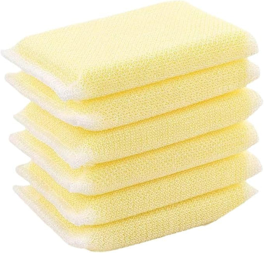 6-Pack PuoWeo Kitchen Sponges Non-Scratch Heavy Duty Dish Sponge Cleaning Scouring Pads for Washing Dishes Nonstick Pans Pots Sink Bathroom and Home Long Lasting & Reusable, Yellow