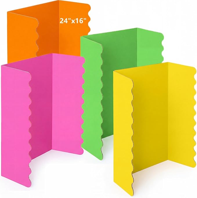 Mooliwe 4 Pack 24" X 16" Trifold Poster Board Tri Fold Poster Boards Foldable Corrugated Business Presentation Display Paper Boards for Science Fair Events, School Projects, Exhibitions
