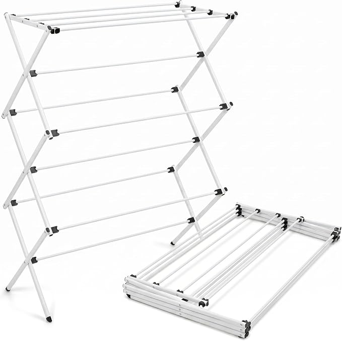Honey-Can-Do Oversized Clothes Drying Rack, Extra-Wide 35", 50 lb, White | Fits family-size loads of towels, jeans & hoodies; rust-resistant coated steel; folds flat; indoor/outdoor; energy-saving