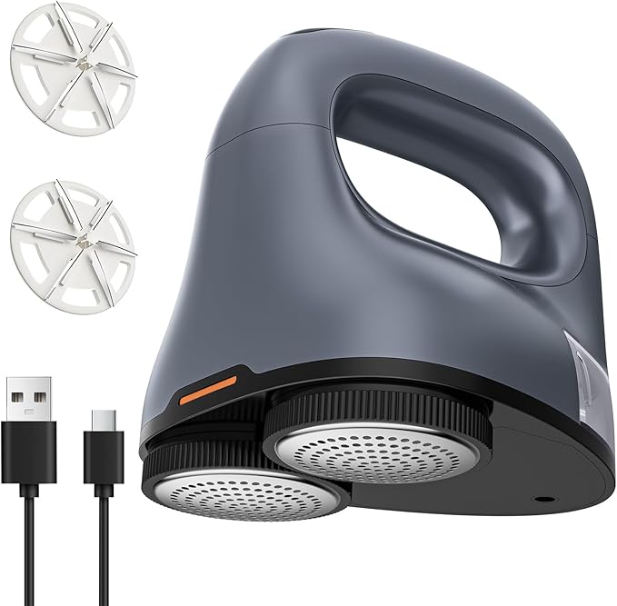 Fabric Shaver with Dual Head, 2X Faster Lint Remover for Clothes, 6-Leaf Blades, 2-Speed Electric Sweater Defuzzer with LED Display for Furniture & Clothing