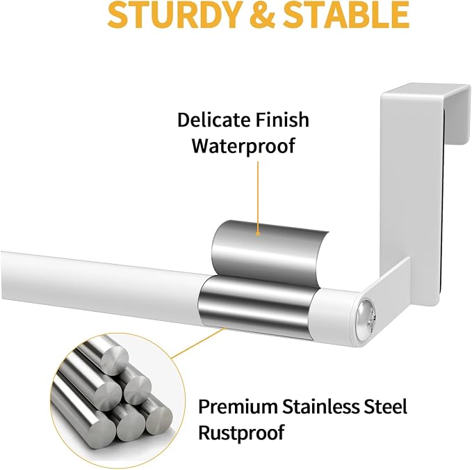 STWWO Over The Door Towel Rack, Kitchen Towel Holder Over Cabinet Door Towel Bar Stainless Steel for Cupboard for Kitchen Dish Towel Holder Hanger Rv Towel Rack, 2 Pack (White)