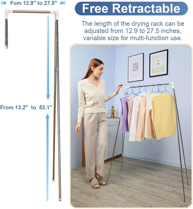 Portable Garment Rack, Folding Clothes Rack, Collapsible Clothing Rack for Dance, Travel, Camping, Laundry, Indoor, Outdoor, Drying, RV, Mini Compact Racks White + 3 Foldable Clothes Hangers