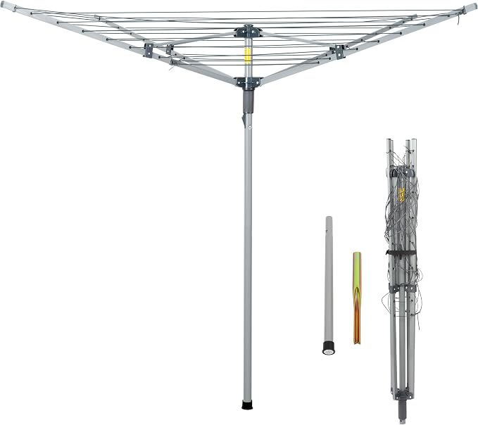 JS HANGER Collapsible 4-arm Rotary Outdoor Umbrella Drying Rack Metal Clothes Dryer Clothesline with 131ft Drying Space