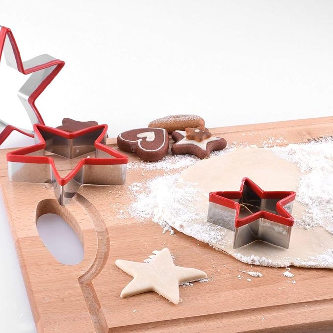 Star Cookie Cutters Set 3pcs Stainless Steel, Food Grade Large & Mini Star Cookie Cutter for Pressing Cookie, Sandwich and Bread