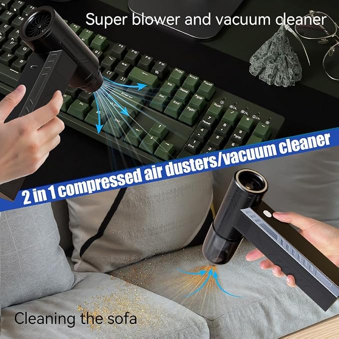 Compressed Air Duster 480000RPM Electric Air Duster Variable Speed 580G 4 Gear Adjustable Rechargeable Cordless Jet Dry Blower Turbo Fan Dryer Air Blower Mini Car Vacuum Cleaner Carbon Black