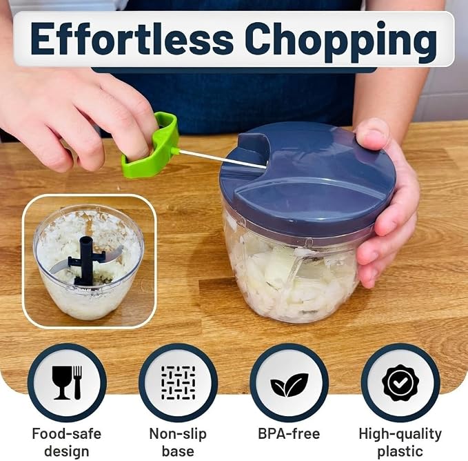 INCITATUS - Manual Garlic Chopper - Pull String Chopper - Manual Food Processor - Vegetable Cutter 30 fl oz - Pull Cord Onion - BPA Free Bowl & Stainless Steel Blades