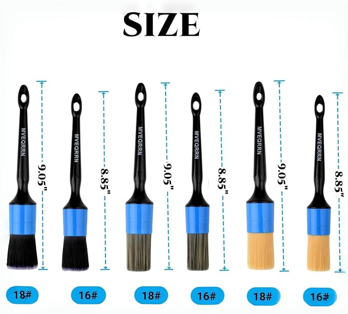 MVEQRRN 6pcs Car Detailing Brush Set,Boars Hair Detail Brushes(Blue) | Ultra Soft Car Detailing Brushes for Air Vents,Leather Seats,No Scratch Auto Detailing Brushes for Interior Exterior