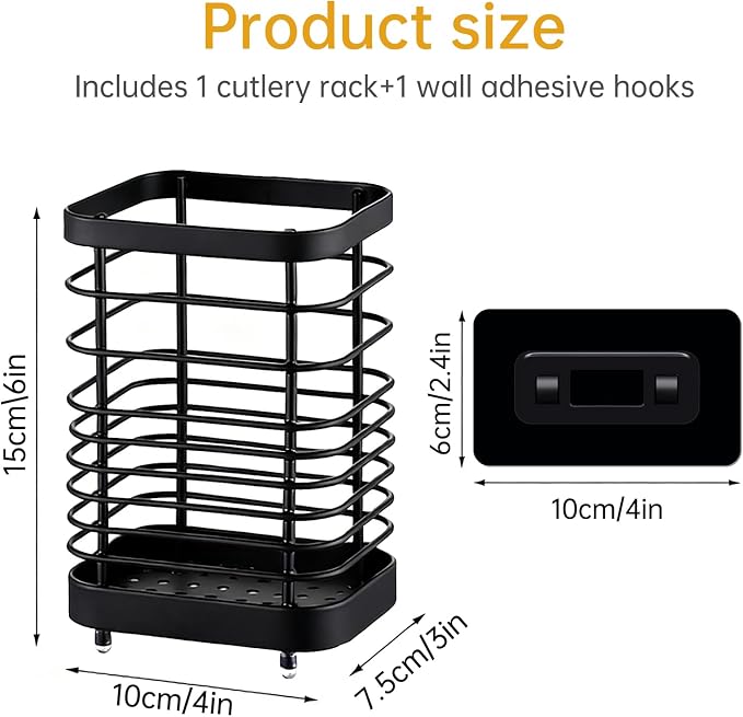 Stainless Steel Utensil Holder & Drying Rack for Kitchen Sink, Wall Mountable and Tabletop Cutlery Drainer Caddy for Spoons, Forks, Chopsticks (black)