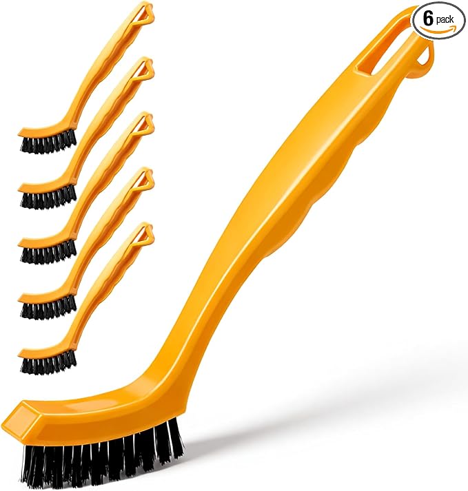 6 Pack Grout Brush Nylon Detail Cleaning Stiff Bristle Brushes Tile and Grout Scrub Brushes for Kitchen, Bathroom, Tile Floors, Gaps, Crevices, and Window Tracks (Grey,Crevice Brush)