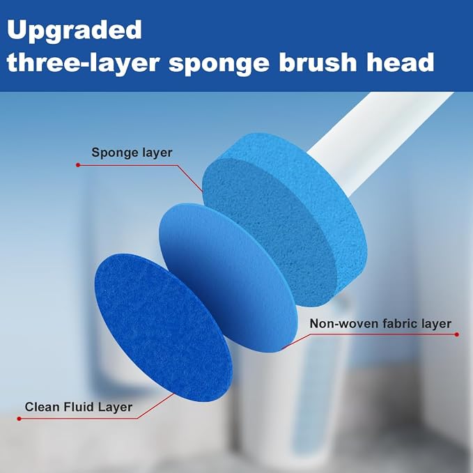 CQT Disposable Toilet Bowl Brush with Toilet Wand 30 Refill Heads, Toilet Bowl Cleaner Wands,Toilet Cleaning System Starter Kit(Wand+30 Refills)