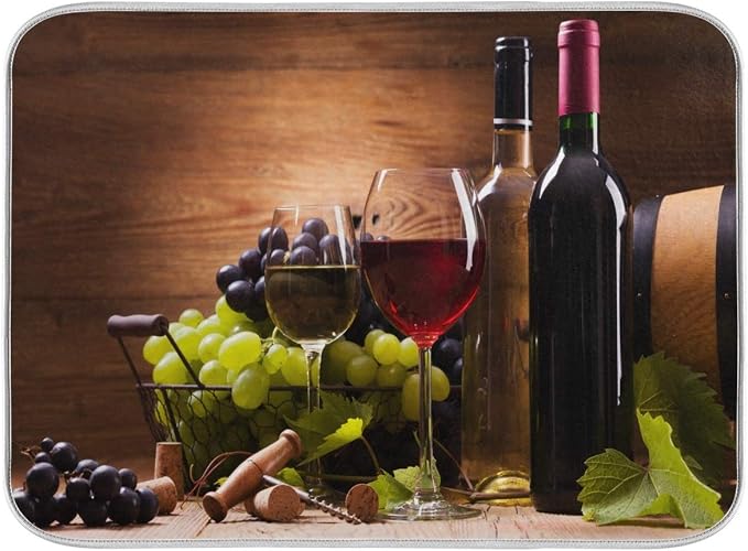 Red Wine Grape Floral Dish Drying Mat 18x24 for Kitchen Vintage Wooden Print Dishes Pad Dish Drainer Rack Mats Absorbent Fast Dry Elegant Kitchen Accessories