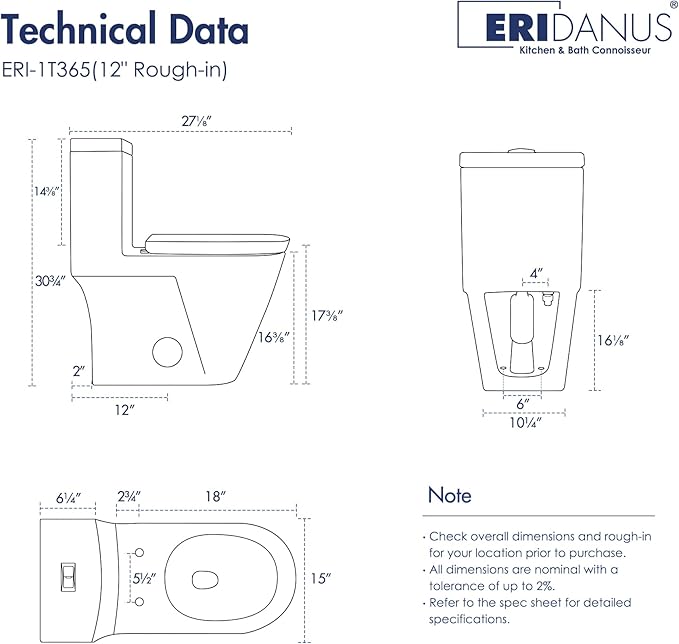 Eridanus One Piece Toilet with Comfort Chair Seat ADA Height 17.3", Powerful Dual Flush Modern Toilet, 1.1/1.6 GPF, 12" Rough-In, Elongated Toilet with Soft Closing Seat, White